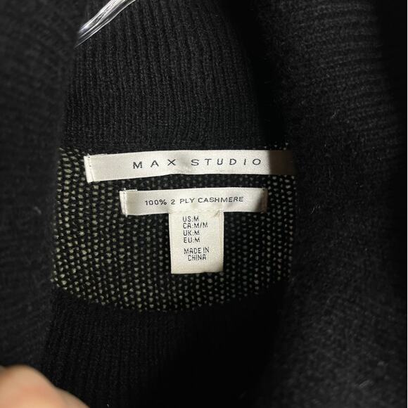 Max Studio Sweater Womens Medium Cashmere Tunic Cowl Neck Striped 3/4 Sleeve - Picture 6 of 10